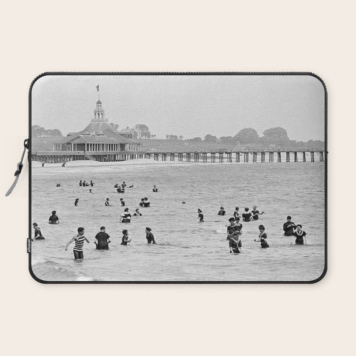 1895 Narragansett Pier and Beach, Narragansett, Rhode Island Laptop Sleeve