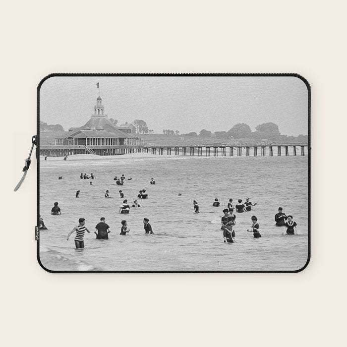 1895 Narragansett Pier and Beach, Narragansett, Rhode Island Laptop Sleeve