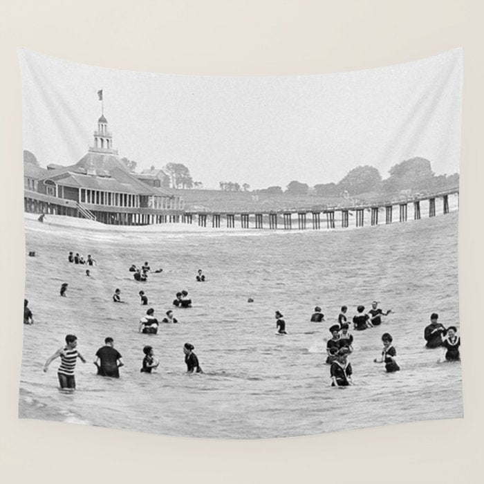 1895 Narragansett Pier and Beach, Narragansett, Rhode Island Wall Tapestry