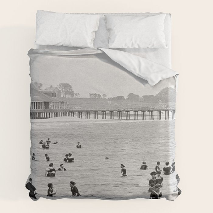 1895 Narragansett Pier and Beach, Narragansett, Rhode Island Duvet Cover