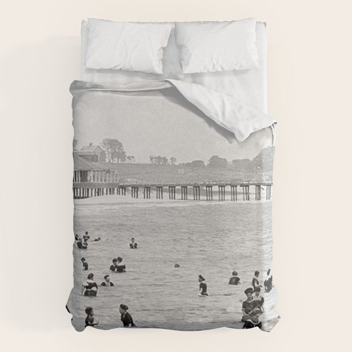1895 Narragansett Pier and Beach, Narragansett, Rhode Island Duvet Cover