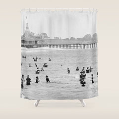 1895 Narragansett Pier and Beach, Narragansett, Rhode Island Shower Curtain