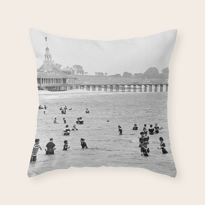1895 Narragansett Pier and Beach, Narragansett, Rhode Island Throw Pillow