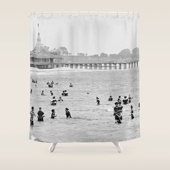 1895 Narragansett Pier and Beach, Narragansett, Rhode Island Shower Curtain
