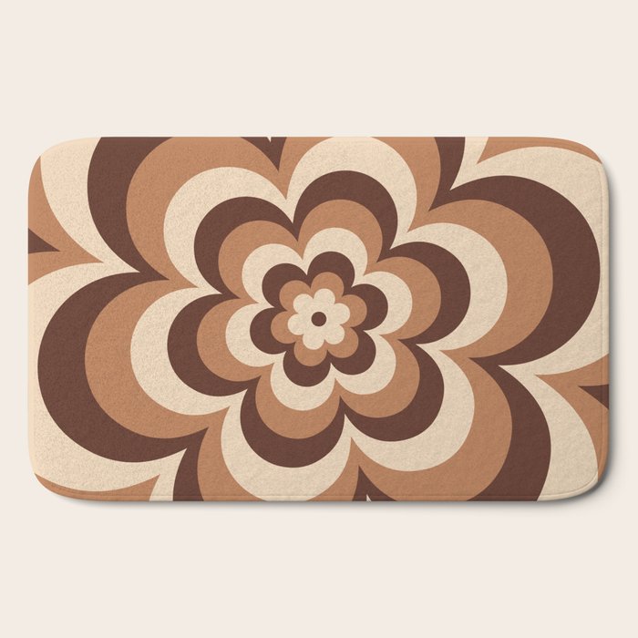 70s Retro Flower Power in Coffee Brown Bath Mat