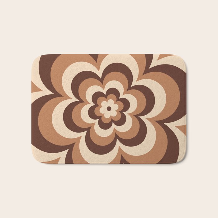 70s Retro Flower Power in Coffee Brown Bath Mat