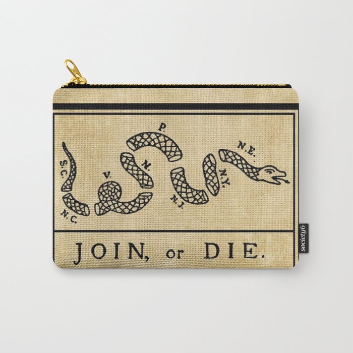 1776 "Join, or Die" Revolutionary War flag with 13 colonies, snake & no colors by Benjamin Franklin Carry All Pouch