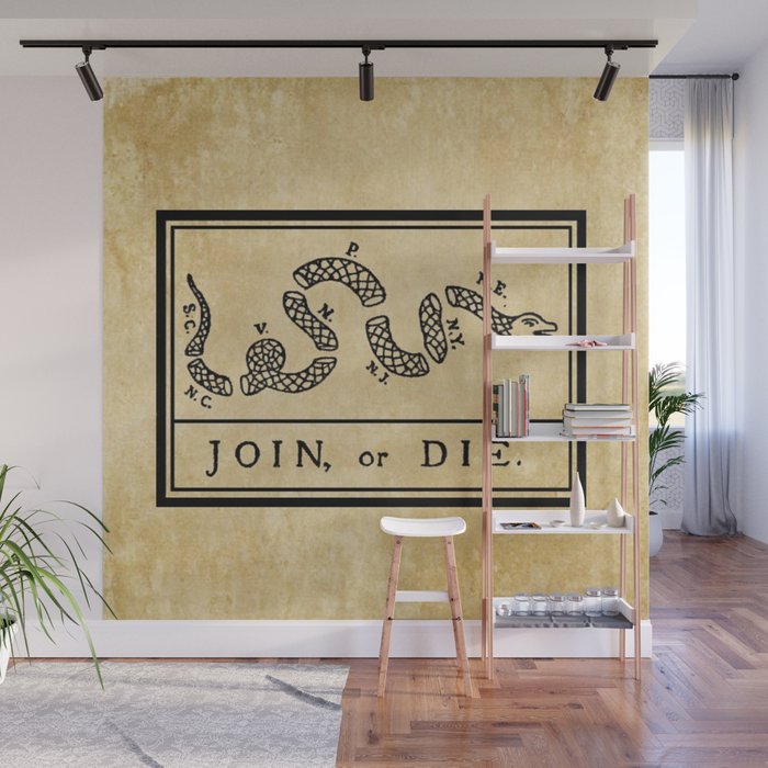 1776 "Join, or Die" Revolutionary War flag with 13 colonies, snake & no colors by Benjamin Franklin Wall Mural