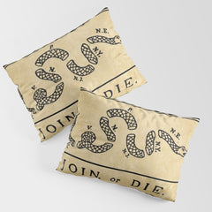 1776 "Join, or Die" Revolutionary War flag with 13 colonies, snake & no colors by Benjamin Franklin Pillow Sham