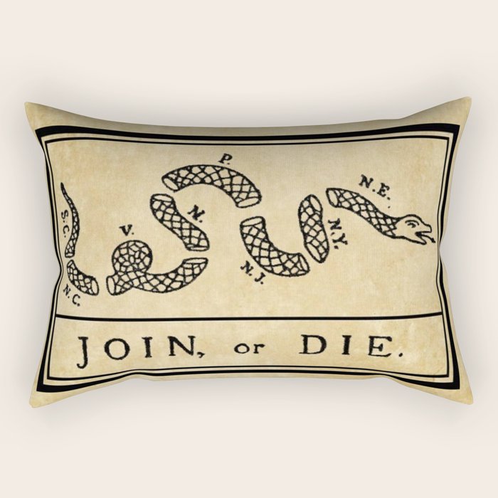 1776 "Join, or Die" Revolutionary War flag with 13 colonies, snake & no colors by Benjamin Franklin Rectangular Pillow