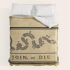 1776 "Join, or Die" Revolutionary War flag with 13 colonies, snake & no colors by Benjamin Franklin Duvet Cover