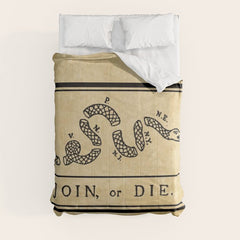 1776 "Join, or Die" Revolutionary War flag with 13 colonies, snake & no colors by Benjamin Franklin Comforter