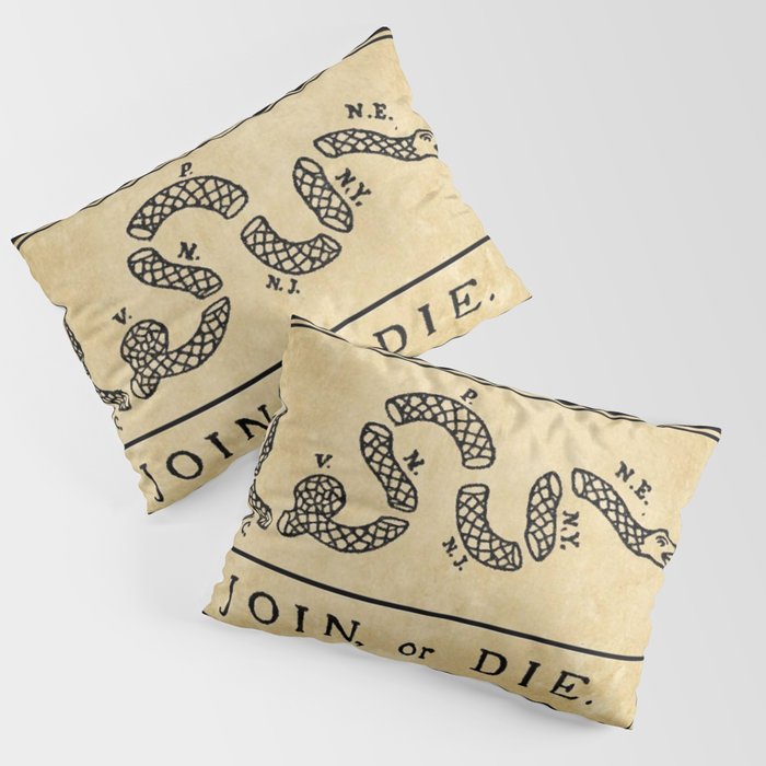 1776 "Join, or Die" Revolutionary War flag with 13 colonies, snake & no colors by Benjamin Franklin Pillow Sham