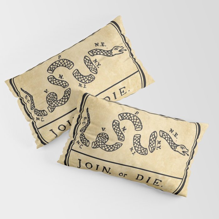 1776 "Join, or Die" Revolutionary War flag with 13 colonies, snake & no colors by Benjamin Franklin Pillow Sham