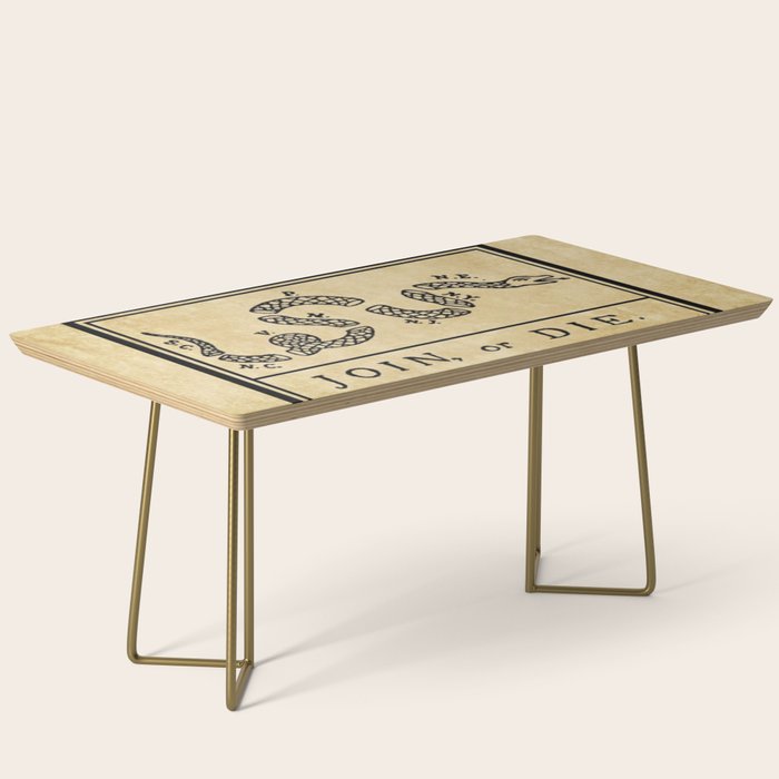 1776 "Join, or Die" Revolutionary War flag with 13 colonies, snake & no colors by Benjamin Franklin Coffee Table