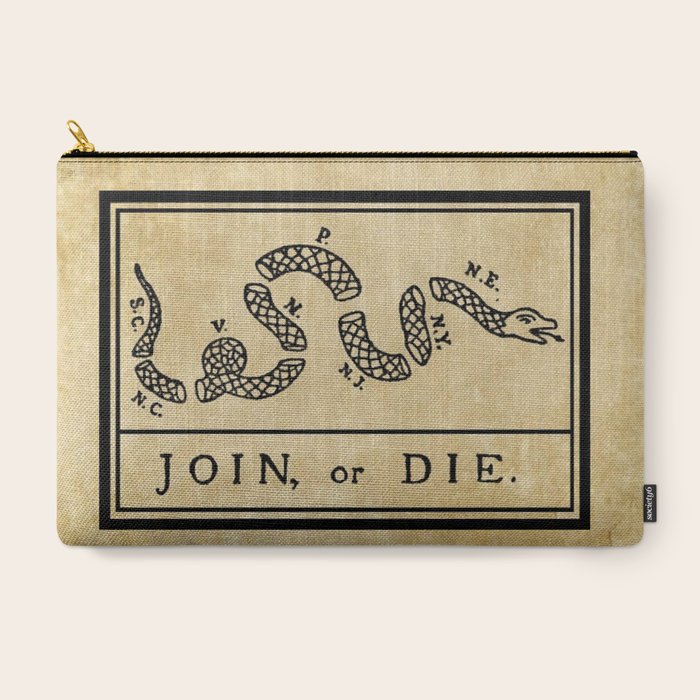 1776 "Join, or Die" Revolutionary War flag with 13 colonies, snake & no colors by Benjamin Franklin Carry All Pouch