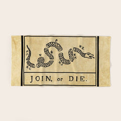 1776 "Join, or Die" Revolutionary War flag with 13 colonies, snake & no colors by Benjamin Franklin Bath Towel