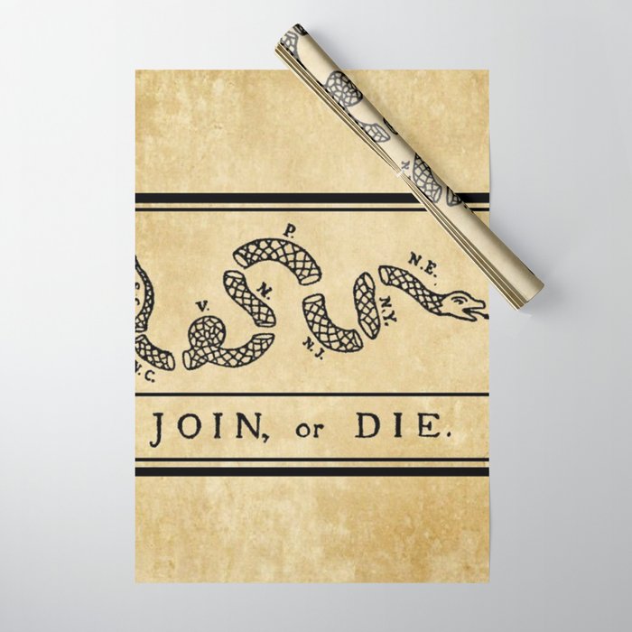 1776 "Join, or Die" Revolutionary War flag with 13 colonies, snake & no colors by Benjamin Franklin Wrapping Paper