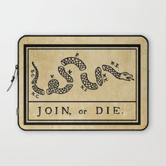 1776 "Join, or Die" Revolutionary War flag with 13 colonies, snake & no colors by Benjamin Franklin Laptop Sleeve