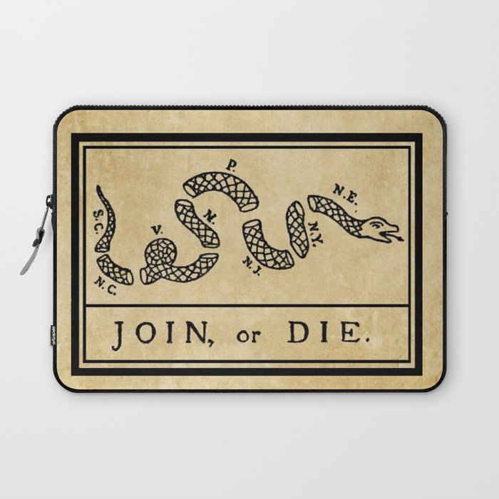 1776 "Join, or Die" Revolutionary War flag with 13 colonies, snake & no colors by Benjamin Franklin Laptop Sleeve
