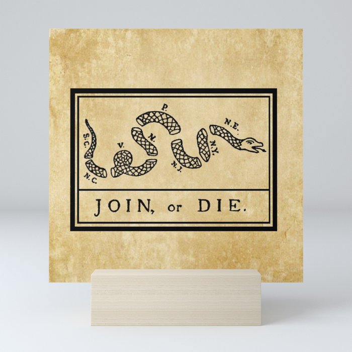 1776 "Join, or Die" Revolutionary War flag with 13 colonies, snake & no colors by Benjamin Franklin Mini Art Print