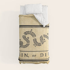 1776 "Join, or Die" Revolutionary War flag with 13 colonies, snake & no colors by Benjamin Franklin Comforter