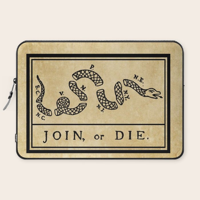 1776 "Join, or Die" Revolutionary War flag with 13 colonies, snake & no colors by Benjamin Franklin Laptop Sleeve