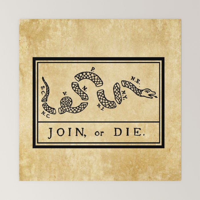 1776 "Join, or Die" Revolutionary War flag with 13 colonies, snake & no colors by Benjamin Franklin Mini Art Print