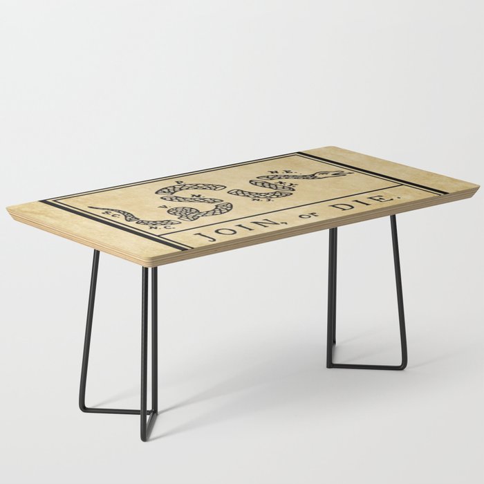 1776 "Join, or Die" Revolutionary War flag with 13 colonies, snake & no colors by Benjamin Franklin Coffee Table
