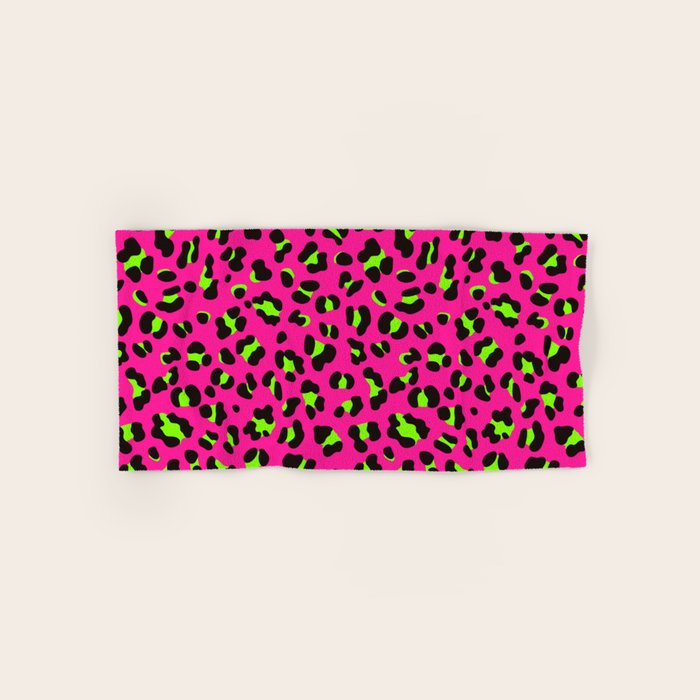 80s Neon Pink and Lime Green Leopard Bath Towel