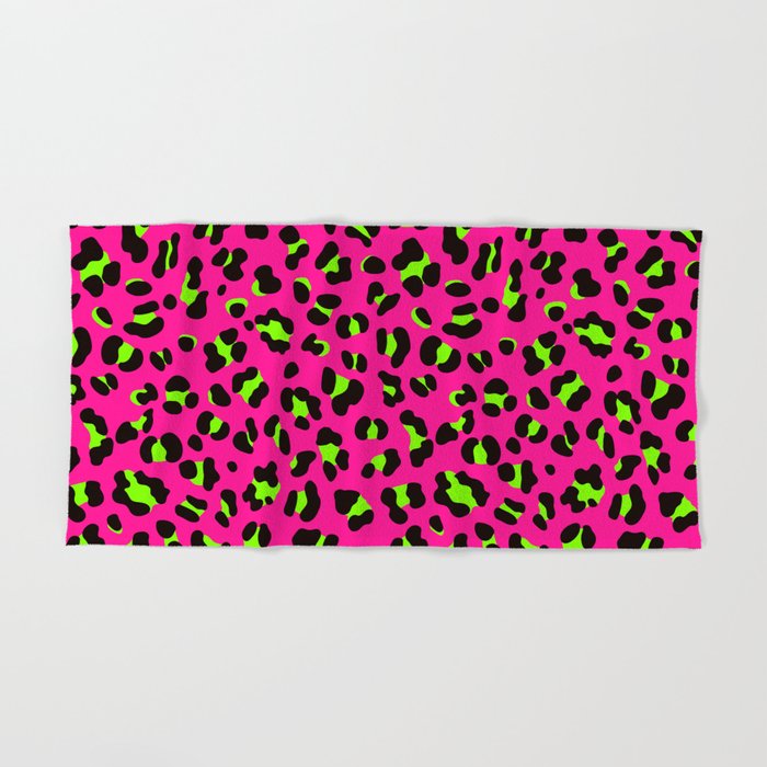 80s Neon Pink and Lime Green Leopard Bath Towel