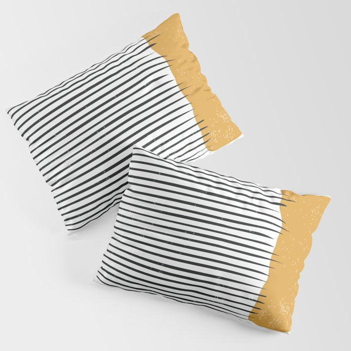 (White Background) Mid Century Modern Minimalist Rothko Inspired Color Field With Lines Geometric Style  Pillow Sham