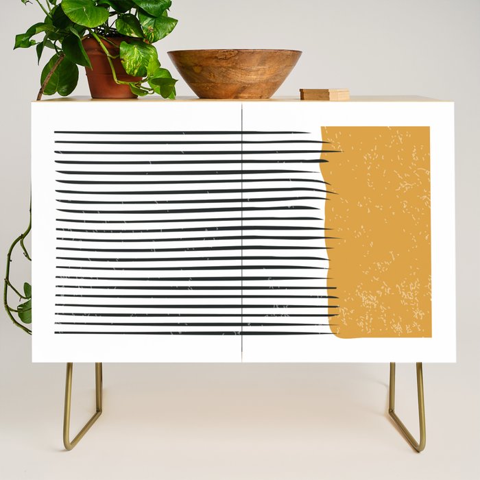 (White Background) Mid Century Modern Minimalist Rothko Inspired Color Field With Lines Geometric Style  Credenza