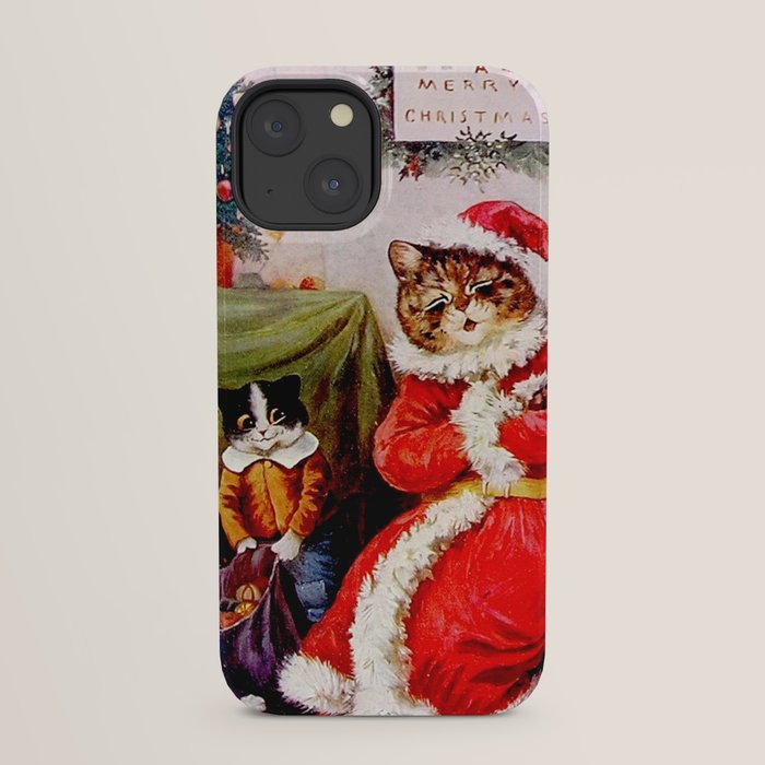 A Merry Christmas' Vintage Cat Art by Louis Wain iPhone Case