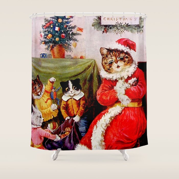 A Merry Christmas' Vintage Cat Art by Louis Wain Shower Curtain
