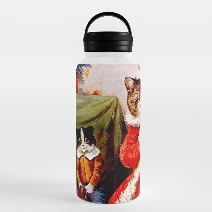 A Merry Christmas' Vintage Cat Art by Louis Wain Water Bottle