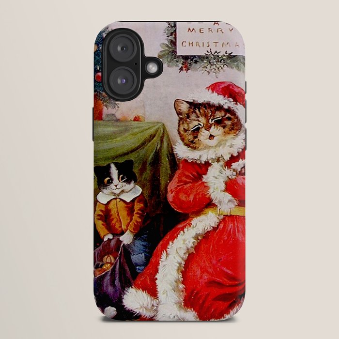 A Merry Christmas' Vintage Cat Art by Louis Wain iPhone Case