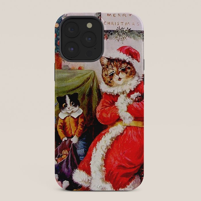 A Merry Christmas' Vintage Cat Art by Louis Wain iPhone Case