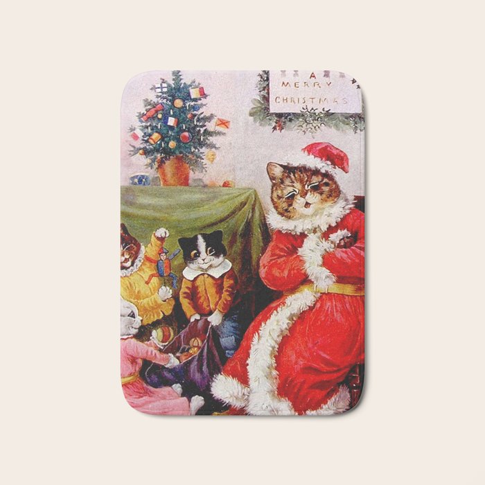 A Merry Christmas' Vintage Cat Art by Louis Wain Bath Mat