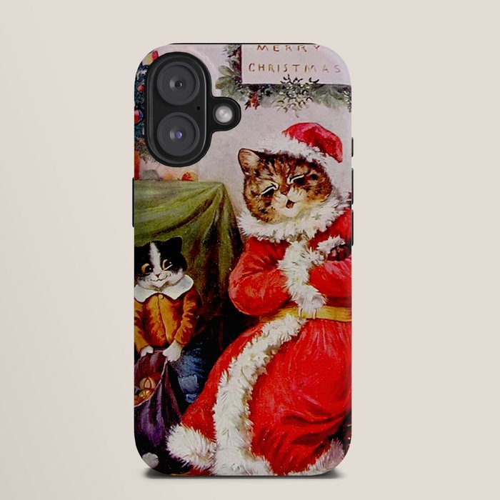 A Merry Christmas' Vintage Cat Art by Louis Wain iPhone Case