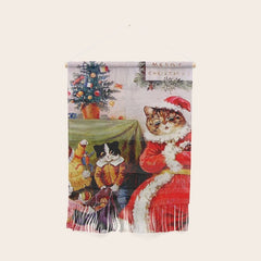 A Merry Christmas' Vintage Cat Art by Louis Wain Wall Hanging