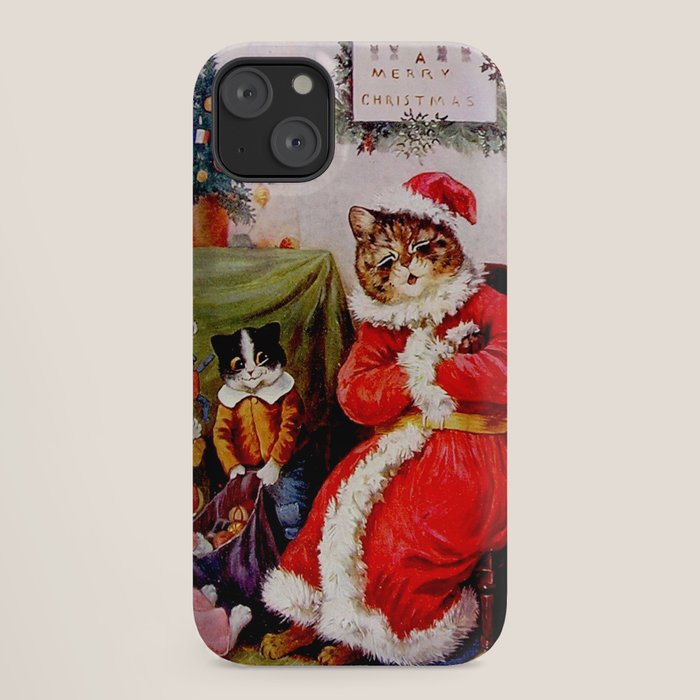 A Merry Christmas' Vintage Cat Art by Louis Wain iPhone Case
