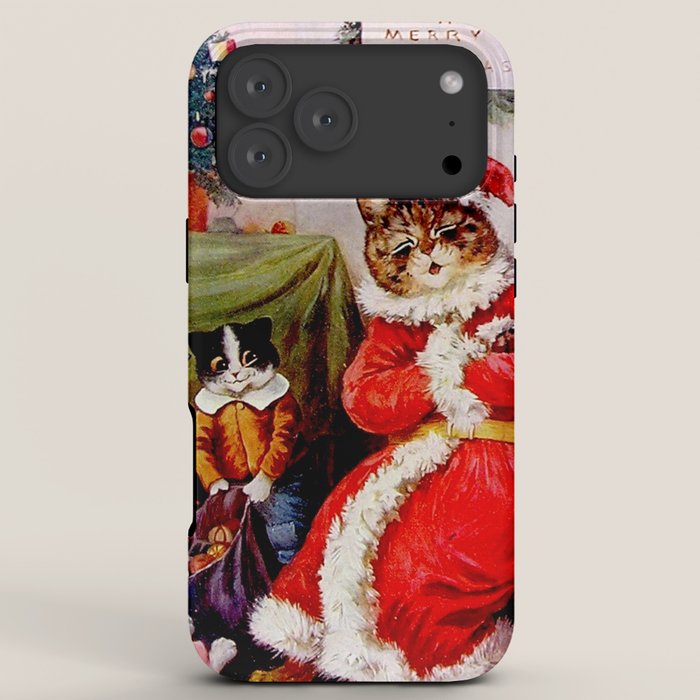 A Merry Christmas' Vintage Cat Art by Louis Wain iPhone Case