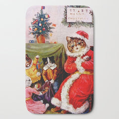 A Merry Christmas' Vintage Cat Art by Louis Wain Bath Mat