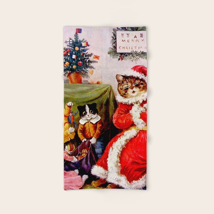 A Merry Christmas' Vintage Cat Art by Louis Wain Bath Towel
