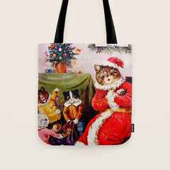 A Merry Christmas' Vintage Cat Art by Louis Wain Tote Bag