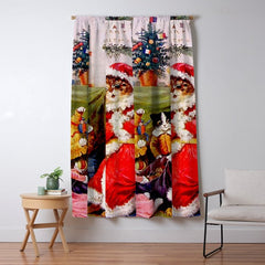 A Merry Christmas' Vintage Cat Art by Louis Wain Window Curtain