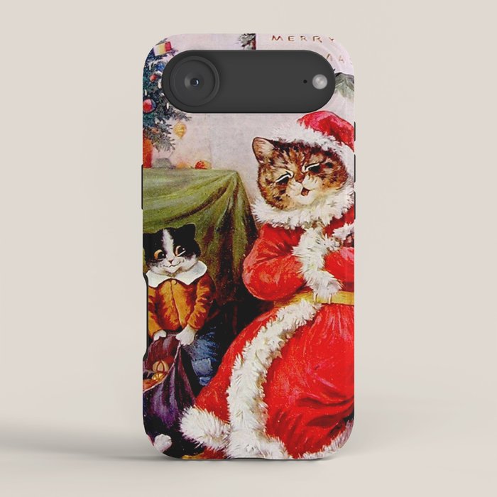 A Merry Christmas' Vintage Cat Art by Louis Wain iPhone Case