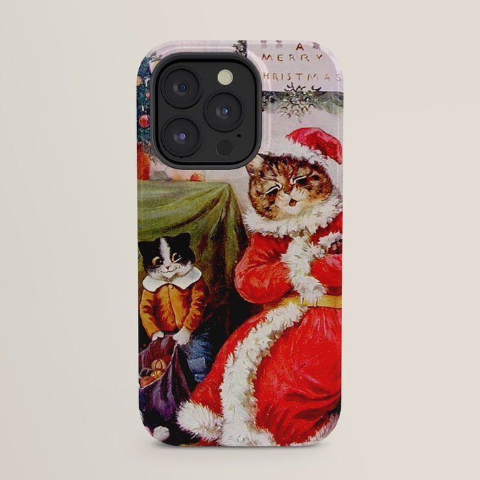 A Merry Christmas' Vintage Cat Art by Louis Wain iPhone Case