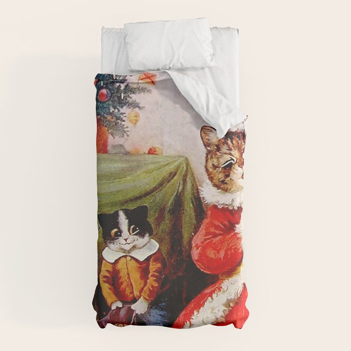 A Merry Christmas' Vintage Cat Art by Louis Wain Duvet Cover